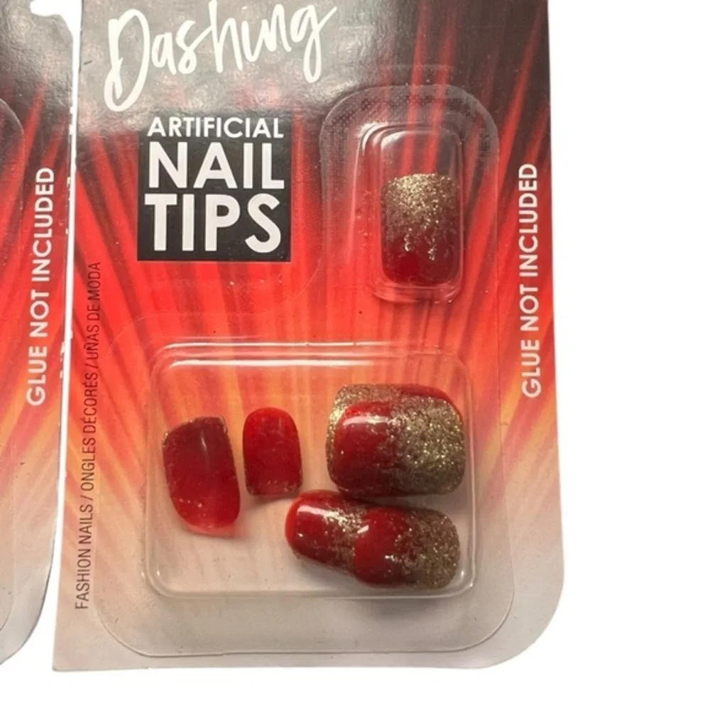 NEW L.A. COLORS ARTIFICIAL NAIL TIPS - 2 Sets Of 12 pcs each‎ JOLLY Red and Gold
